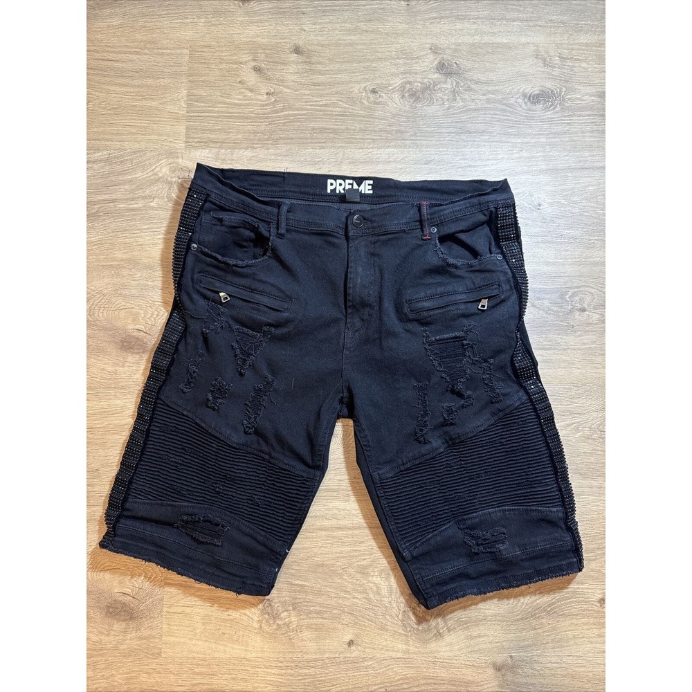 PREME Eldredge Black Moto Denim Jean short size 42